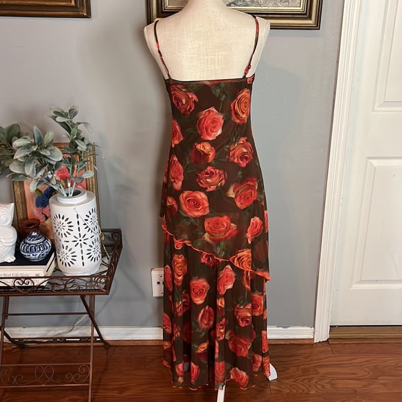 Rose Print Mesh Layered Maxi Dress with Adjustable Straps/ Size Small - Picture 7 of 9